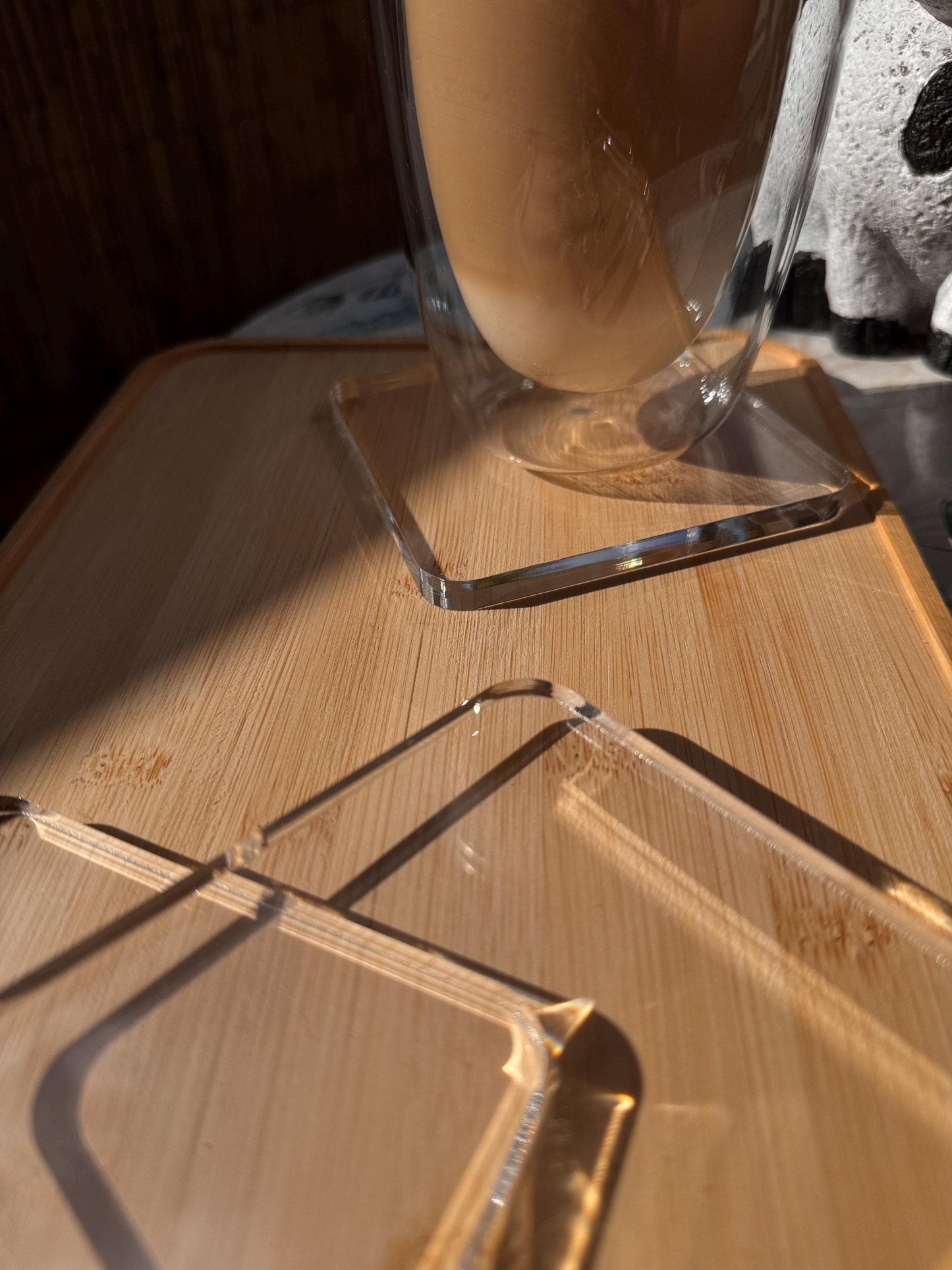 Clear coasters for coffee or other drinks. Set of 4 coasters. decanter stand