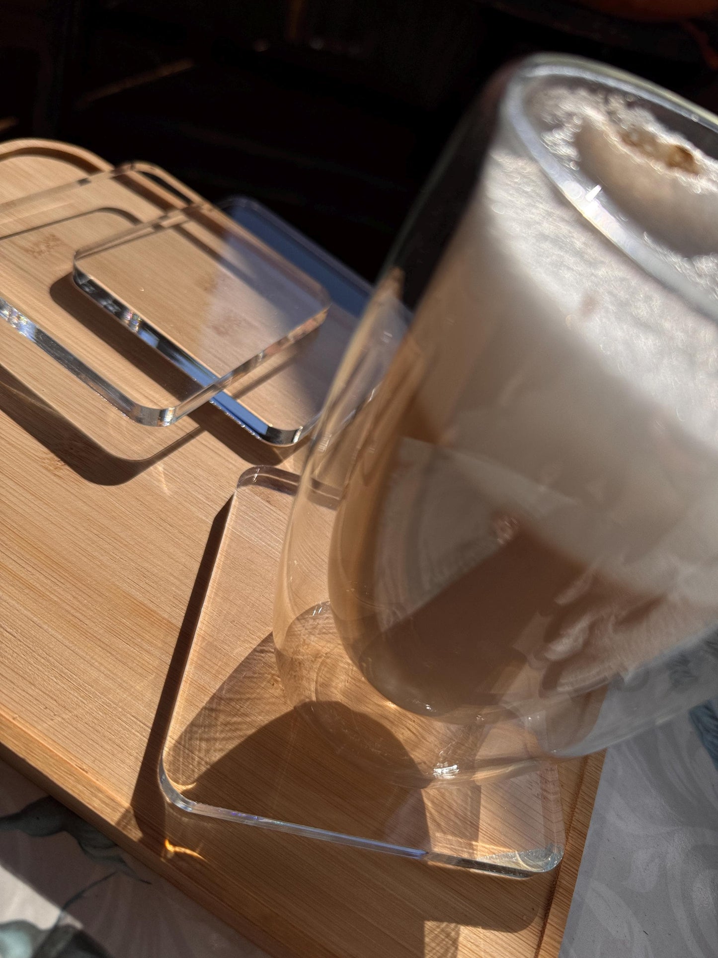 Clear coasters for coffee or other drinks. Set of 4 coasters. decanter stand