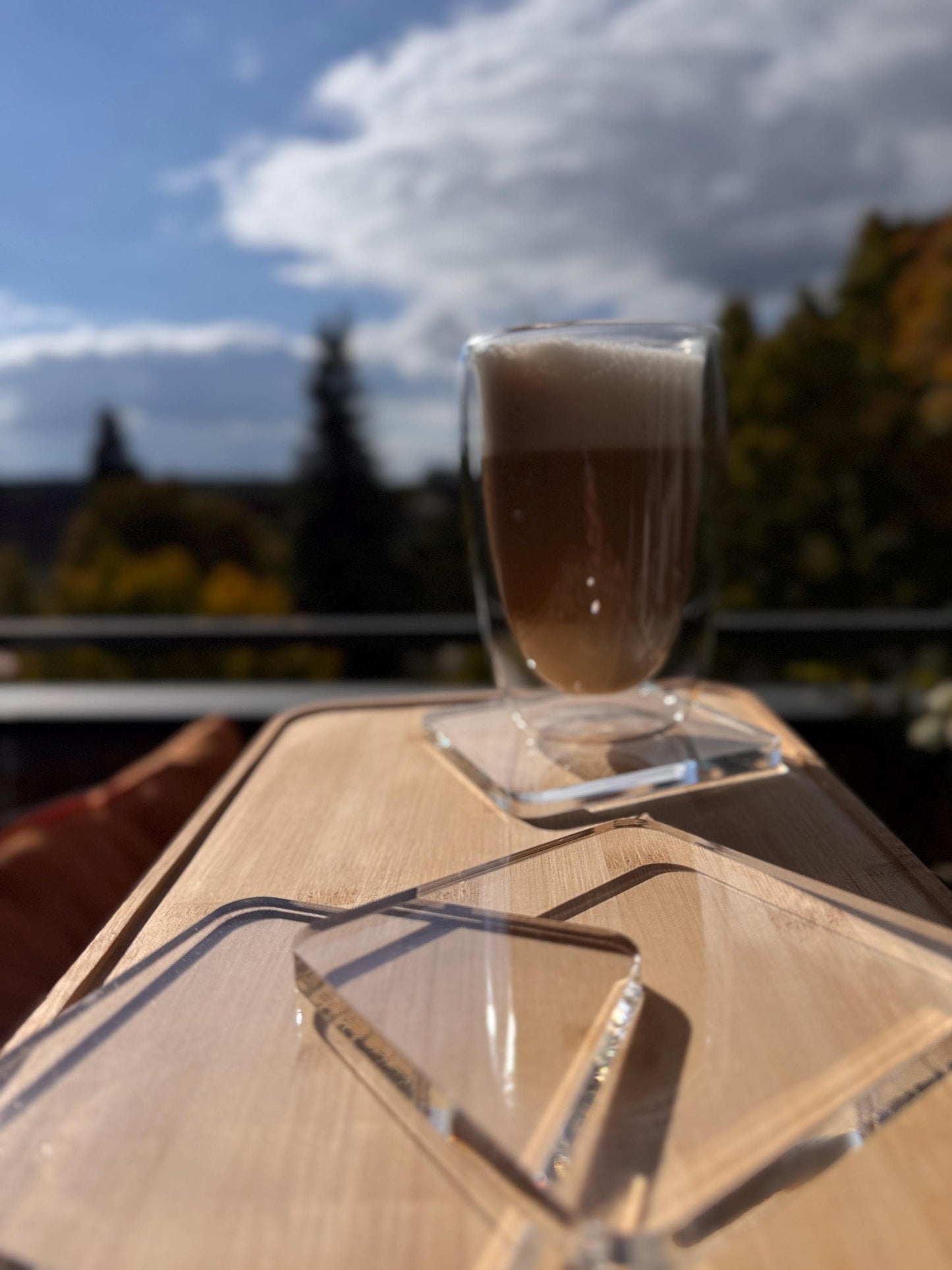 Clear coasters for coffee or other drinks. Set of 4 coasters. decanter stand