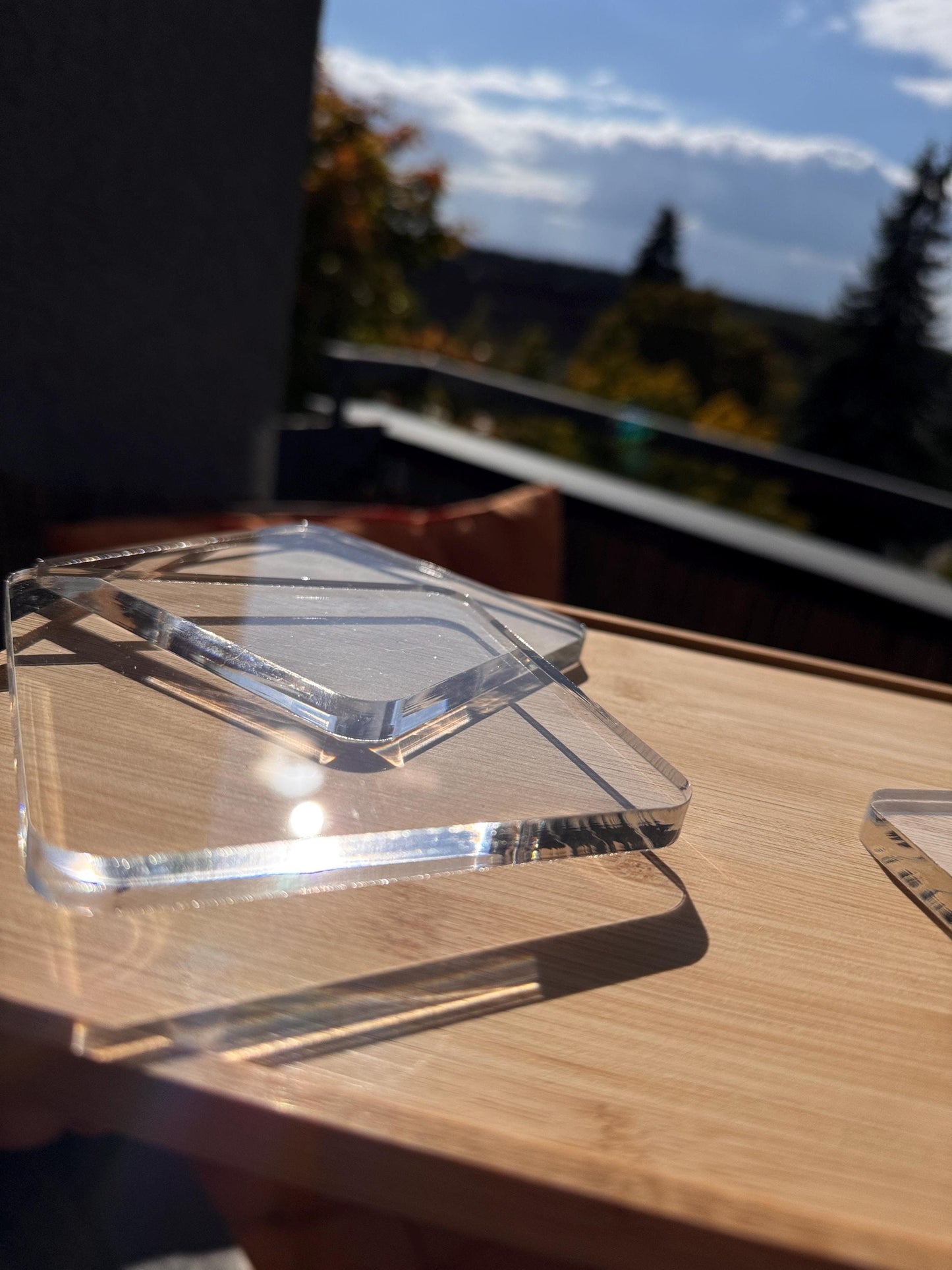 Clear coasters for coffee or other drinks. Set of 4 coasters. decanter stand