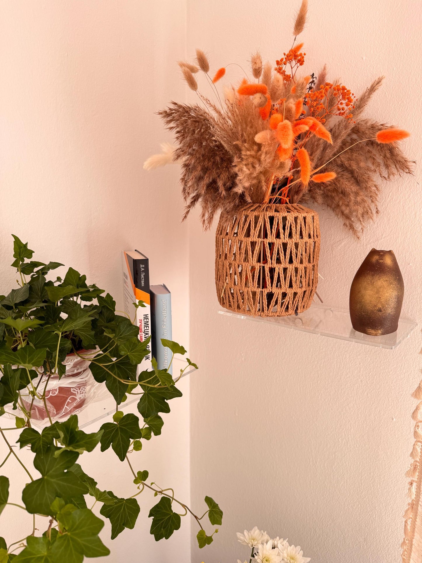 Wall shelves. Floating transparent acrylic shelves. Plant stands. Set of 3 shelves. Invisible shelves for the home