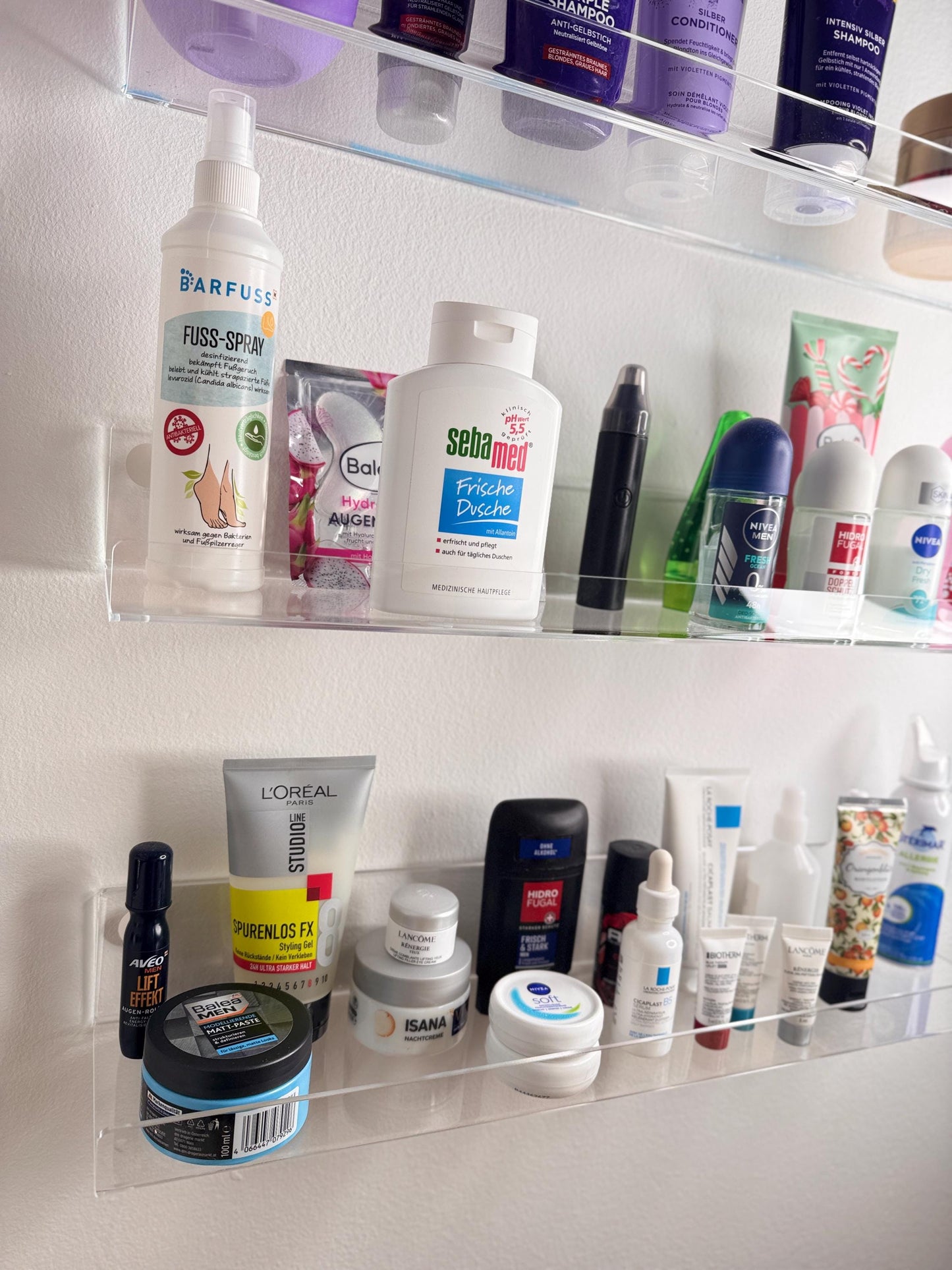 Floating shelves for home and office, beauty salons or clinics For bathroom cosmetics. Invisible transparent wall shelves for plants, books