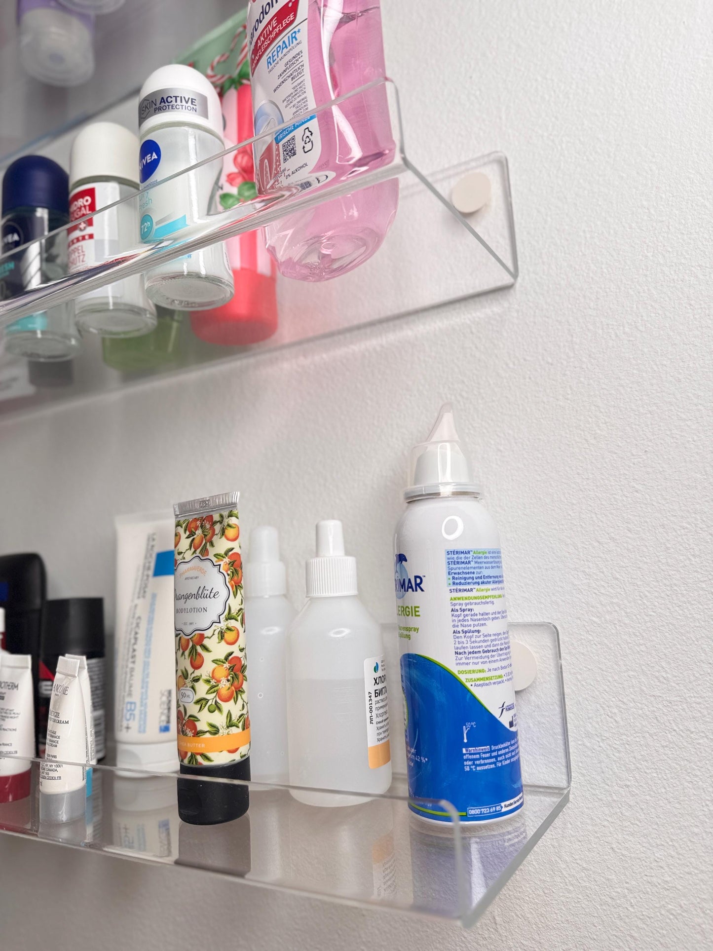 Floating shelves for home and office, beauty salons or clinics For bathroom cosmetics. Invisible transparent wall shelves for plants, books