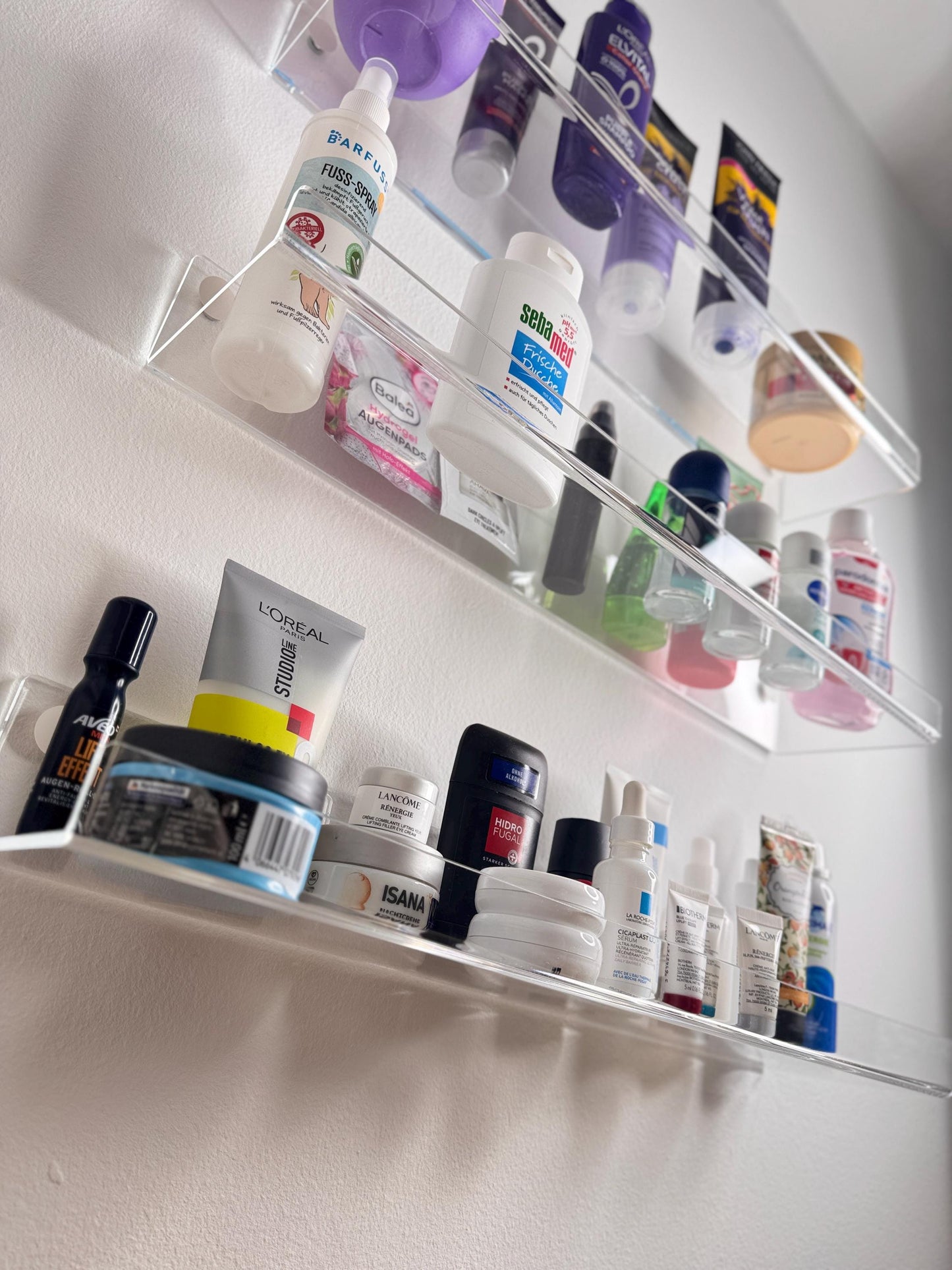 Floating shelves for home and office, beauty salons or clinics For bathroom cosmetics. Invisible transparent wall shelves for plants, books