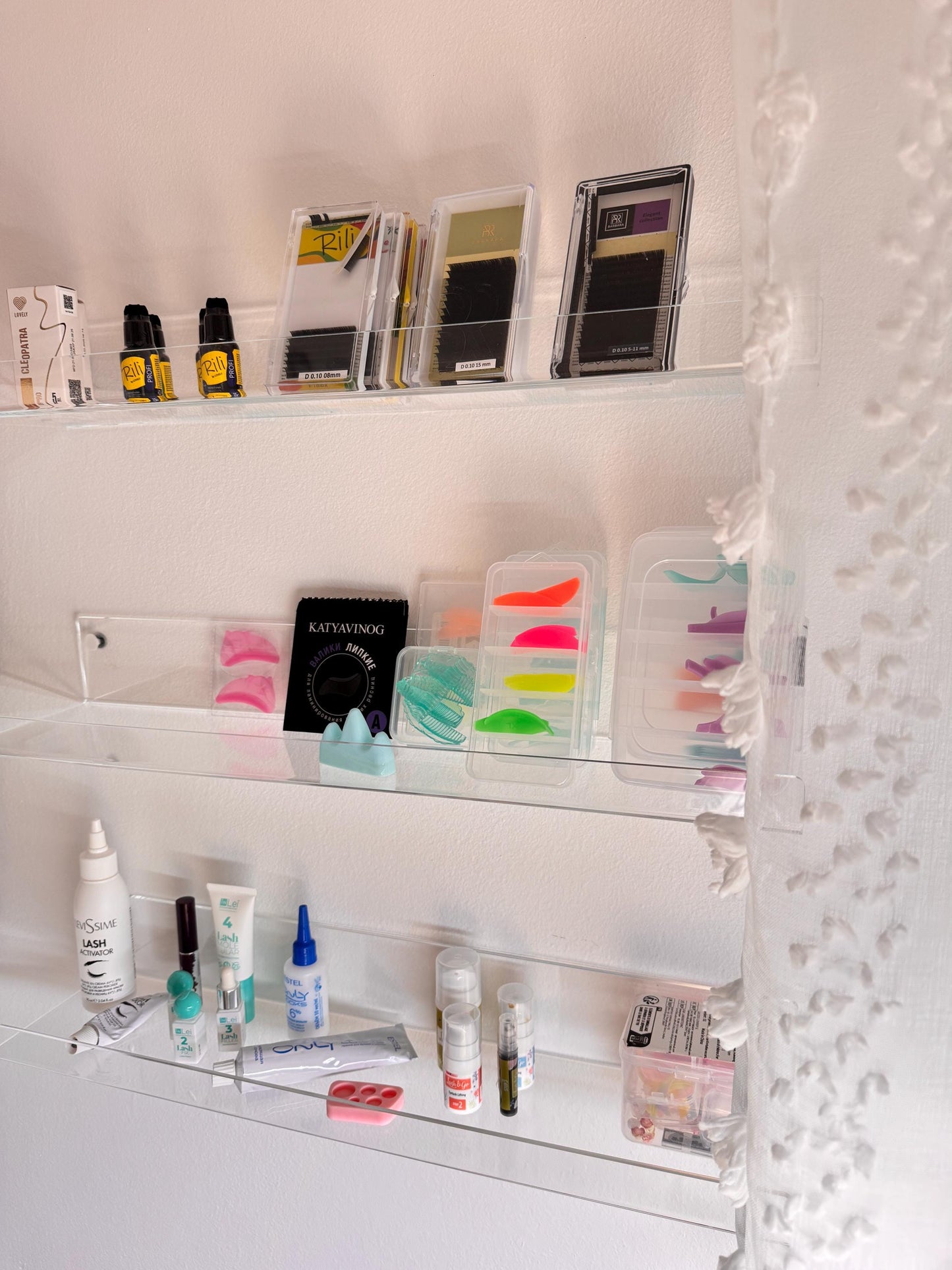 Wall shelf for plants, books, decor, and cosmetics. Set of 3 shelves. Airy, transparent acrylic shelf. Floating shelf for home and office.