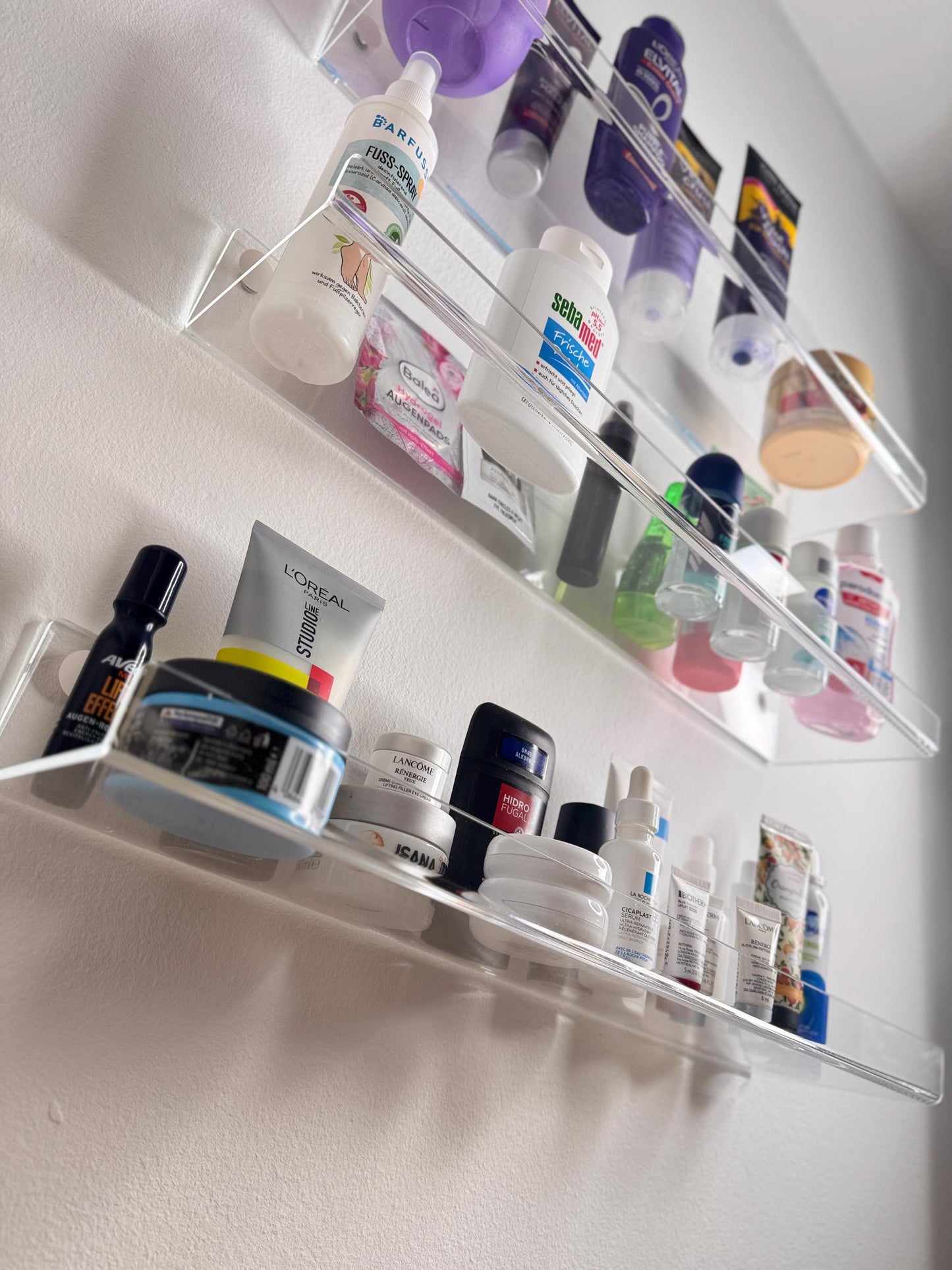 Floating transparent acrylic shelves for the office. wall-mounted Airy long shelves for cosmetics. Invisible shelves for the bathroom. 1 pc.