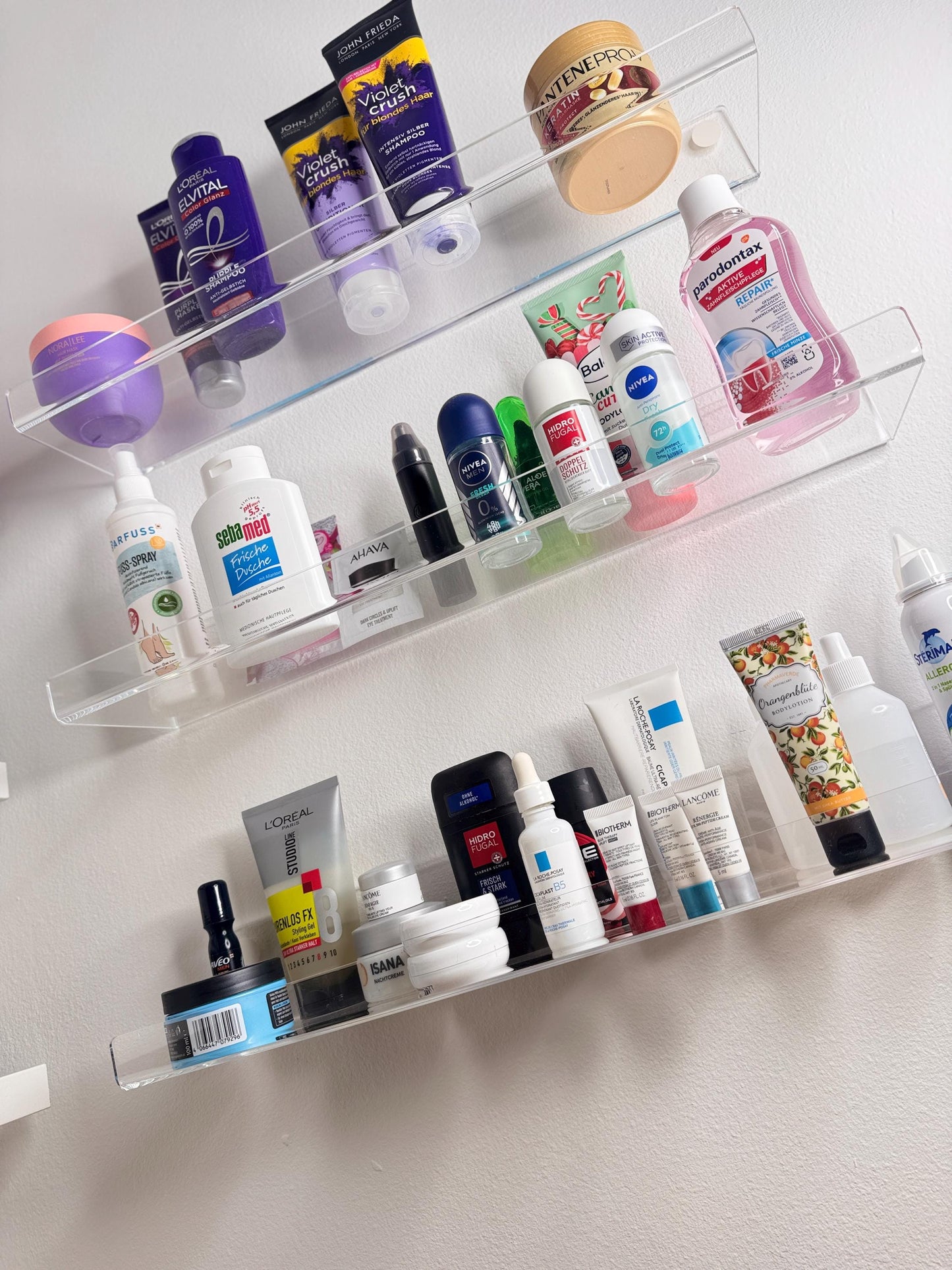 Floating transparent acrylic shelves for the office. wall-mounted Airy long shelves for cosmetics. Invisible shelves for the bathroom. 1 pc.