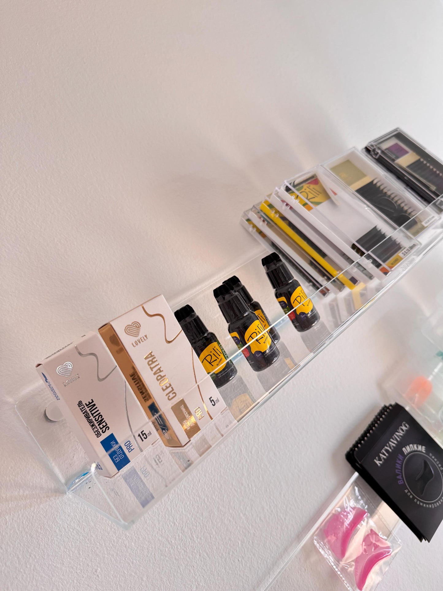 1 piece. Floating shelf for home and office. For a clinic or salon. Transparent acrylic wall shelf.