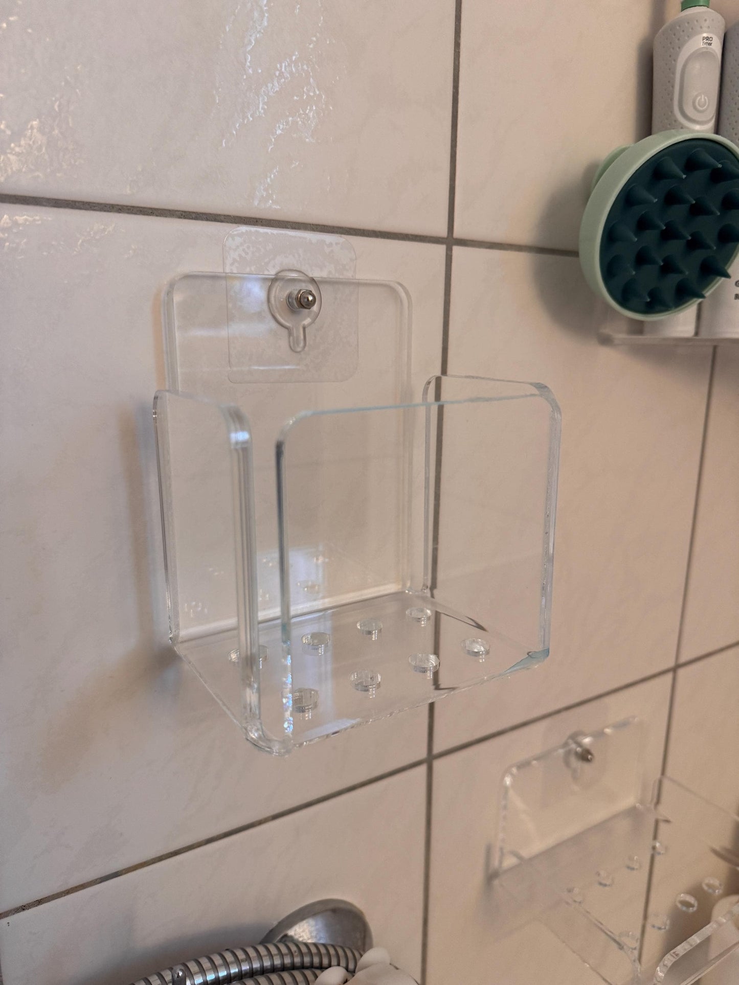 No Drill Bathroom Shelf for Toothbrushes, Razors und Combs Adhesive Wall Organizer for Tile, Shower Storage Rack