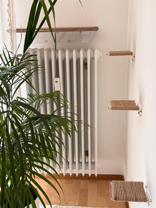 4-Piece Cat Wall Furniture Set Acrylic Cat Hammock with Jute Scratcher + 3 Wall Steps, Modern Cat Climbing Furniture, Cat Activity Wall