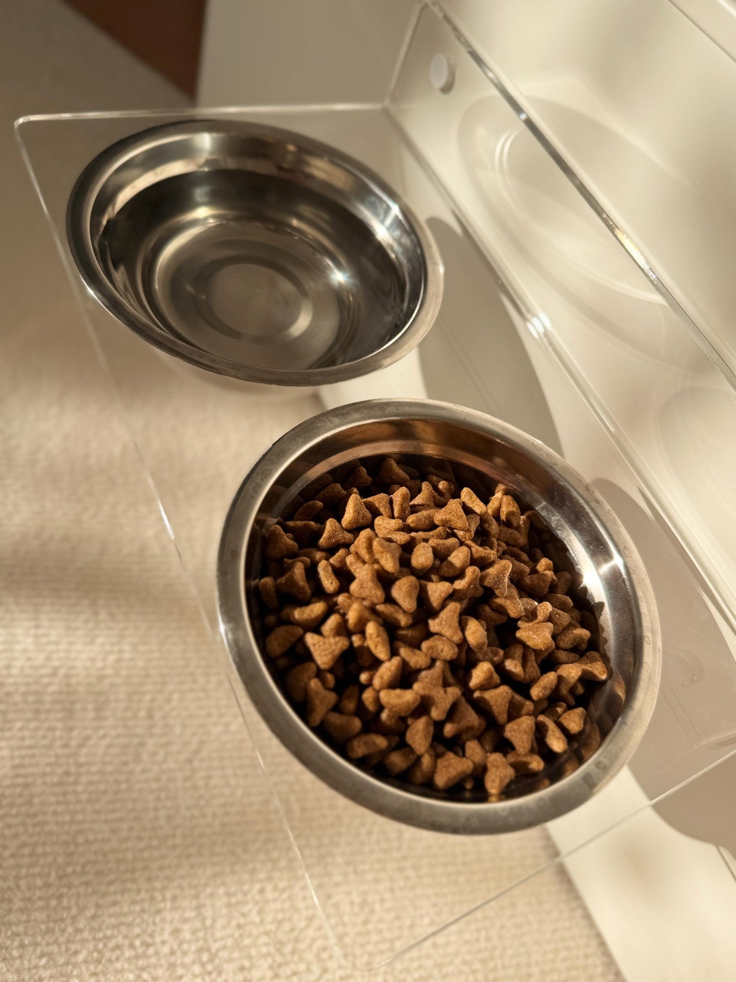 Acrylic Double Pet Bowl Shelf. Wall Mounted Elevated Feeder 90. Dual Cat Bowls. Clear Floating Shelf. Drill or Adhesive Mount