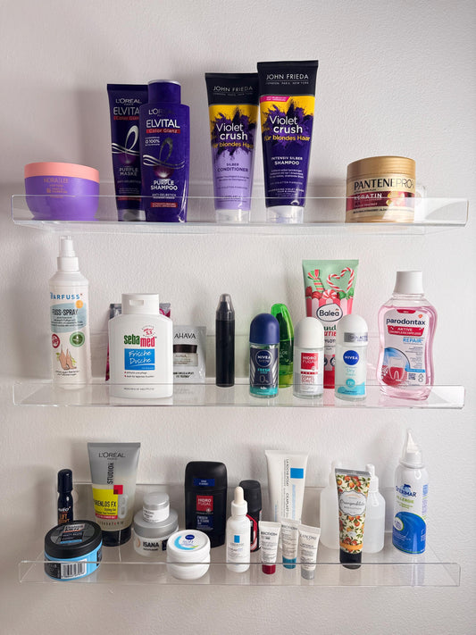 Floating shelves for home and office, beauty salons or clinics For bathroom cosmetics. Invisible transparent wall shelves for plants, books