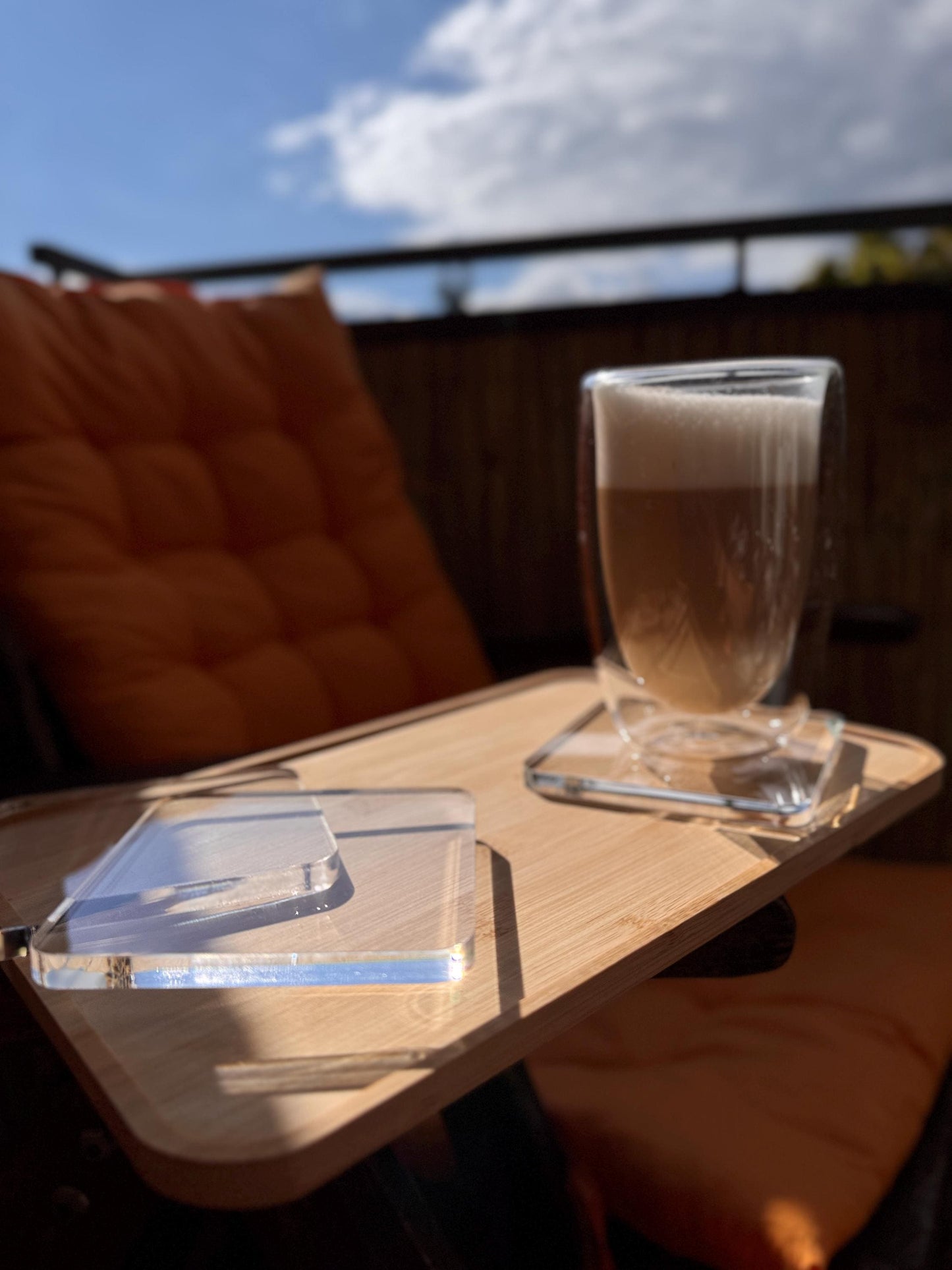 Clear coasters for coffee or other drinks. Set of 4 coasters. decanter stand