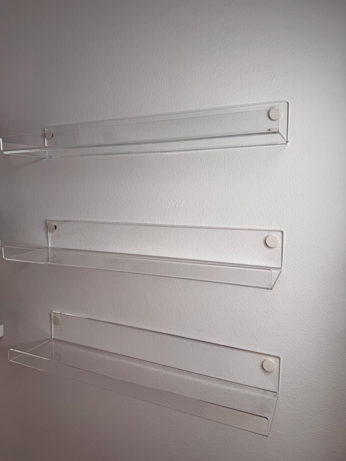 Floating transparent acrylic shelves for the office. wall-mounted Airy long shelves for cosmetics. Invisible shelves for the bathroom. 1 pc.