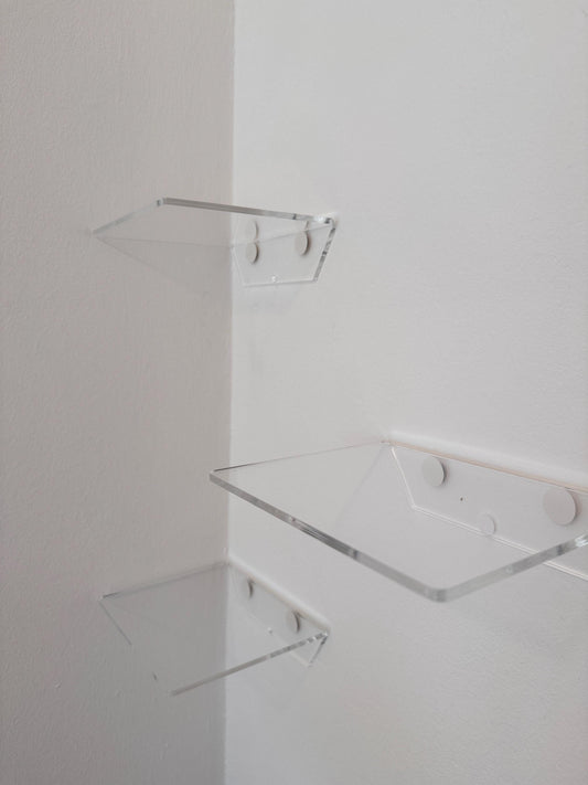 Floating shelves for books or plants. For bathroom cosmetics. Transparent shelves for cups or decor. Set of 3 shelves. Wall shelves.