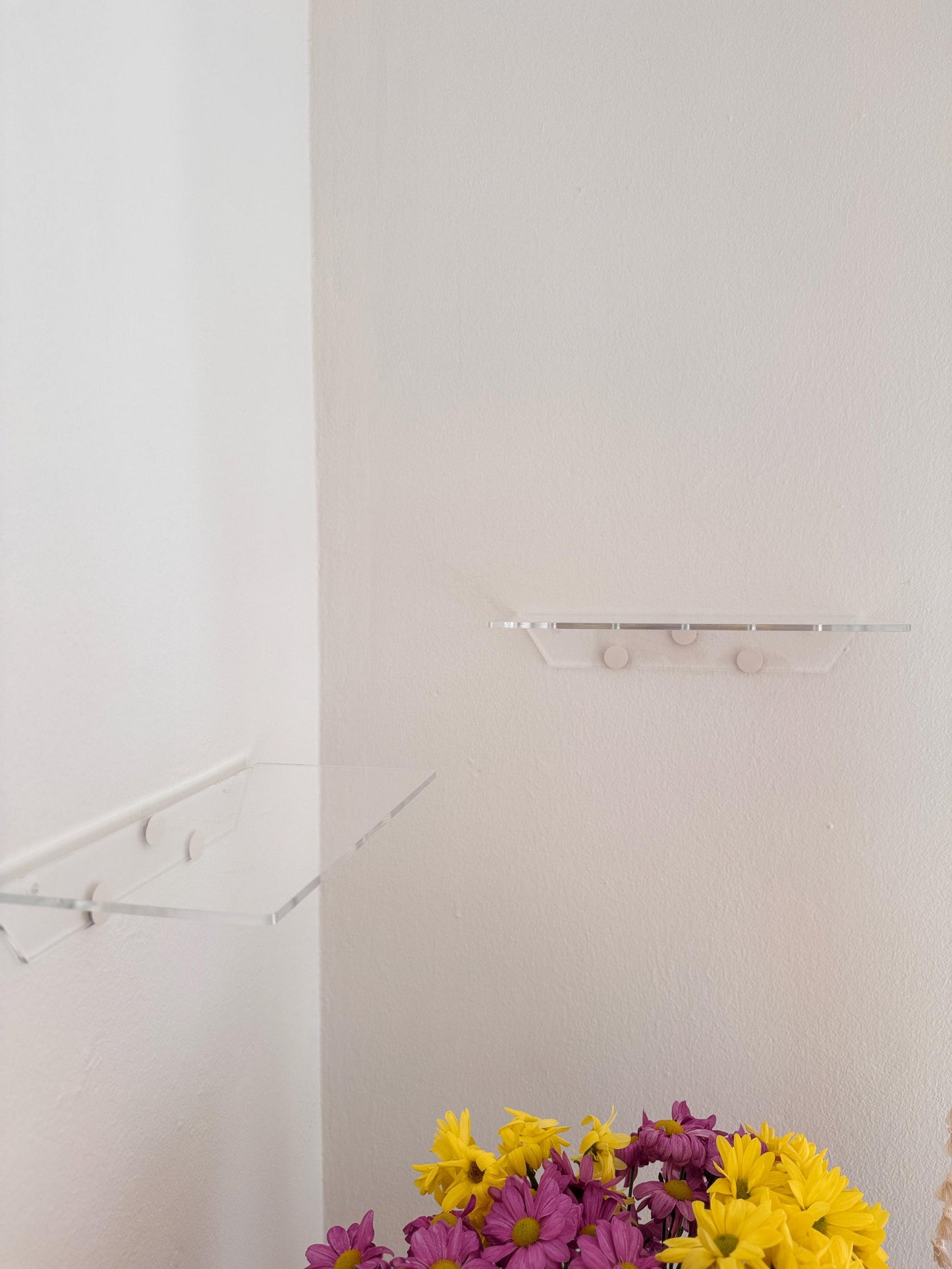 Wall shelves. Floating transparent acrylic shelves. Plant stands. Set of 3 shelves. Invisible shelves for the home