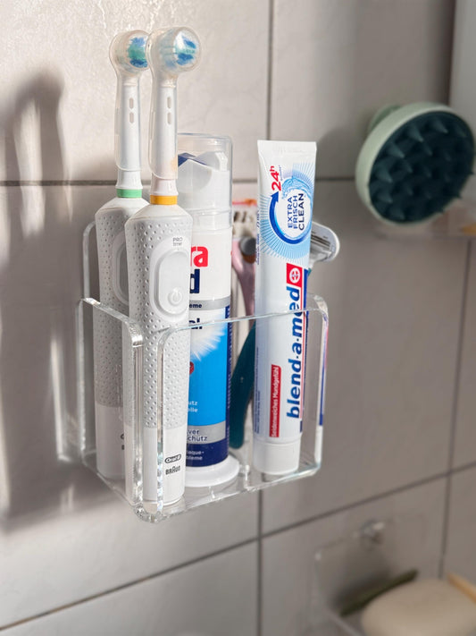 No Drill Bathroom Shelf for Toothbrushes, Razors und Combs Adhesive Wall Organizer for Tile, Shower Storage Rack