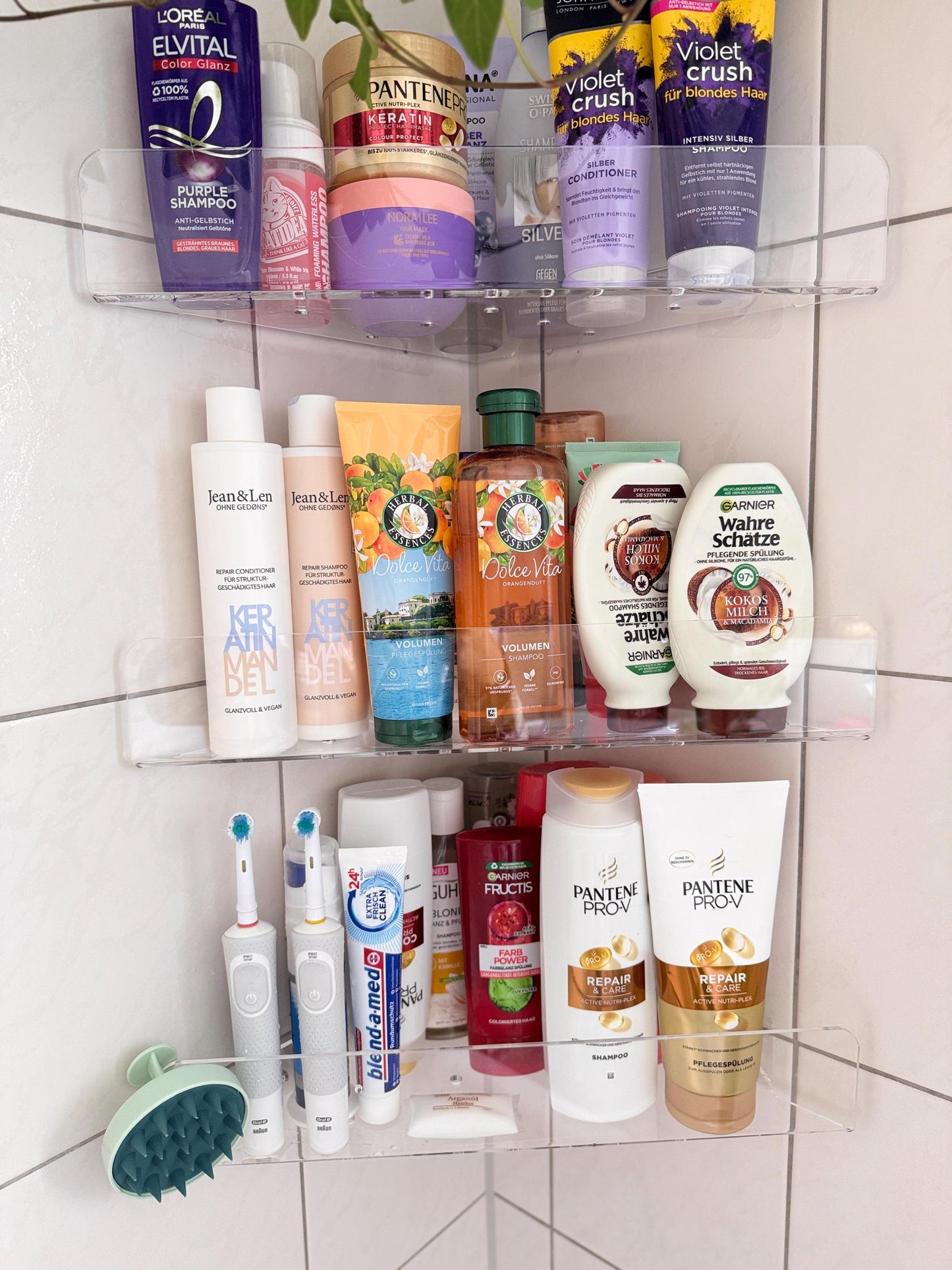 No-Drill Bathroom Set of 5 – 3 Large Corner Shower Shelves + Soap Dish + Toothbrush and Razor Holder Strong Adhesive Storage