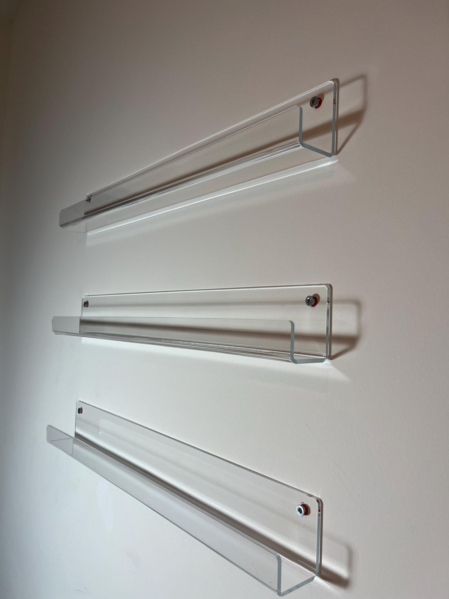 Set of 3 Clear Narrow Acrylic Shelves – Floating Display for Collectibles, Mini Figures, Cards, Comics and Small Decor