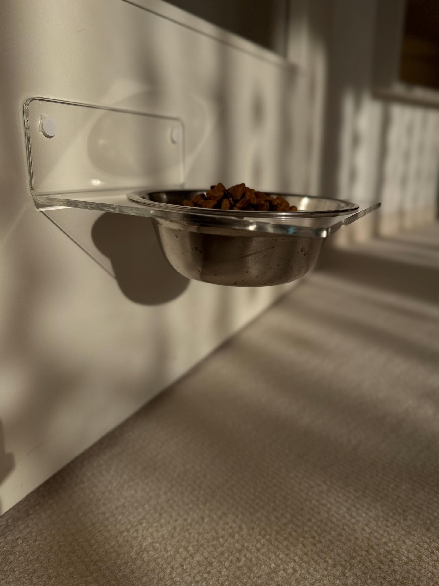 Acrylic Wall Mounted Pet Bowl Shelf. Elevated Cat Feeder. Floating Clear Pet Shelf. Drill or Adhesive Mount. Modern Minimalist Cat Furniture