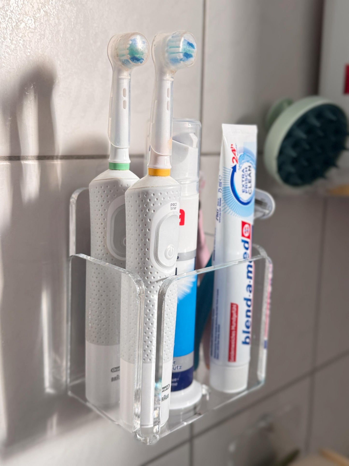 No Drill Bathroom Shelf for Toothbrushes, Razors und Combs Adhesive Wall Organizer for Tile, Shower Storage Rack