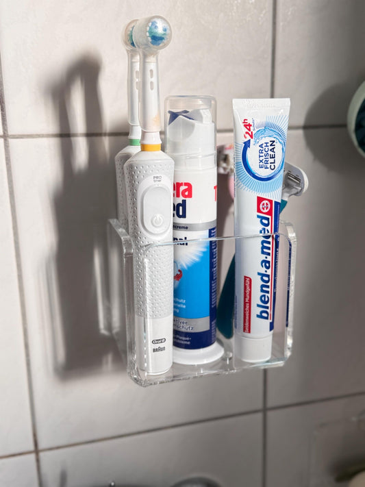 No Drill Bathroom Shelf for Toothbrushes, Razors und Combs Adhesive Wall Organizer for Tile, Shower Storage Rack