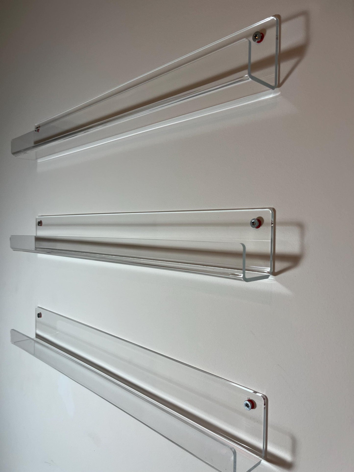 Set of 3 Clear Narrow Acrylic Shelves – Floating Display for Collectibles, Mini Figures, Cards, Comics and Small Decor