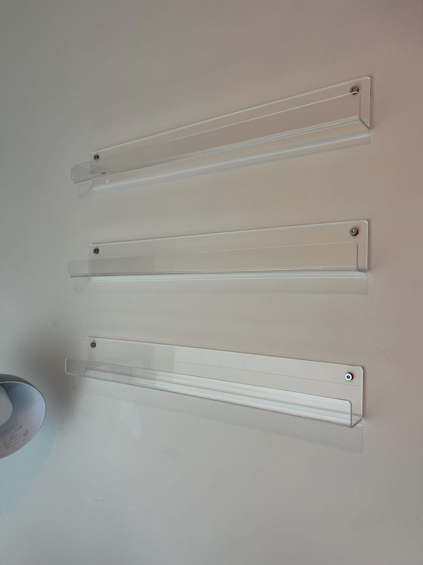 Set of 3 Clear Narrow Acrylic Shelves – Floating Display for Collectibles, Mini Figures, Cards, Comics and Small Decor